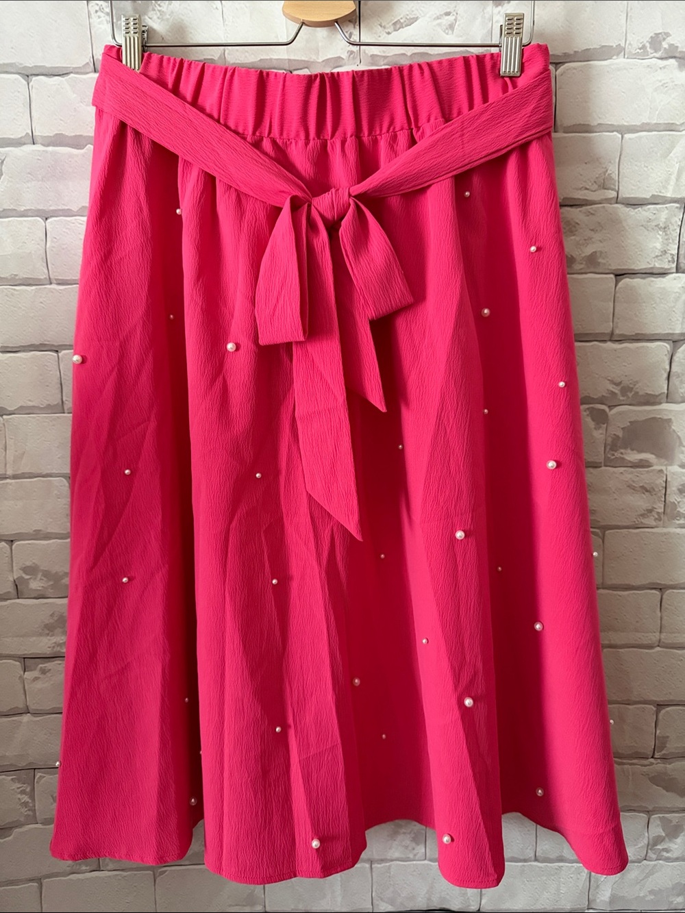 SHEIN Pearl-Embellished Fuchsia Circle Skirt with Self-Tie Waist